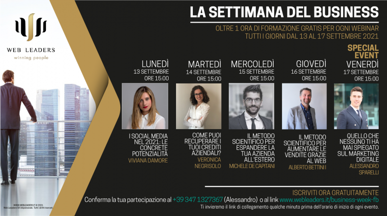 La settimana del business dal 13 al 17 settembre webinar gratuiti sul web marketing